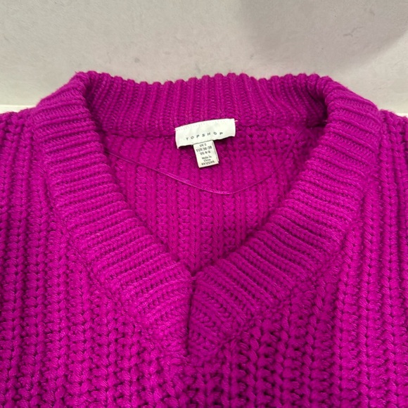 TOPSHOP Bold Oversize Chunky Knit V-Neck Bright Purple Sweater Size S - Picture 6 of 8
